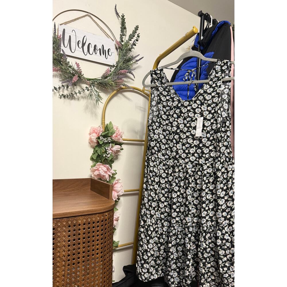 AMERICAN EAGLE Dress Sleeveless Floral Print Above Knee Tie Back Side Pockets M